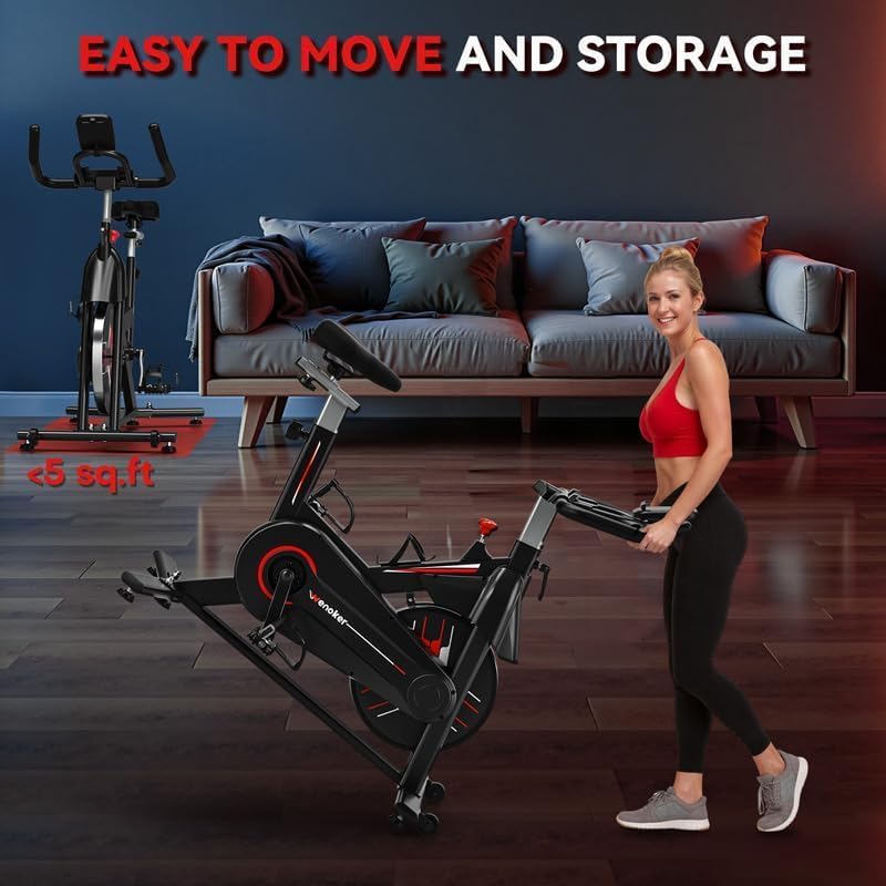 Exercise Bike, Wenoker Magnetic Resistance Stationary Bike for Home App Sync Indoor Bike with 350lbs Weight Capacity, Tablet Holder and Fitness Courses for Weight Loss