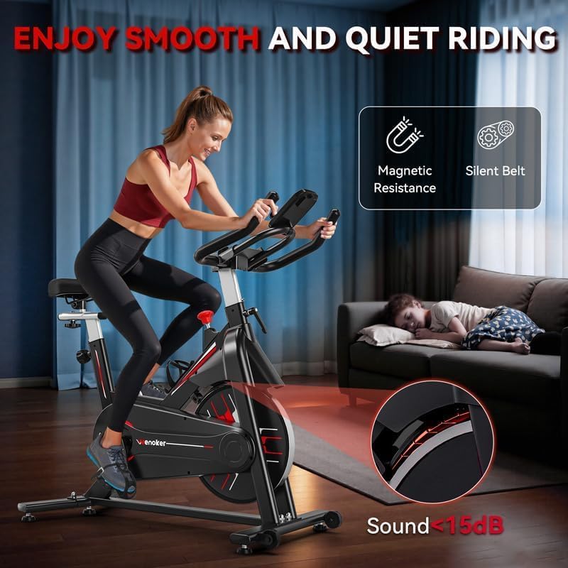 Exercise Bike, Wenoker Magnetic Resistance Stationary Bike for Home App Sync Indoor Bike with 350lbs Weight Capacity, Tablet Holder and Fitness Courses for Weight Loss